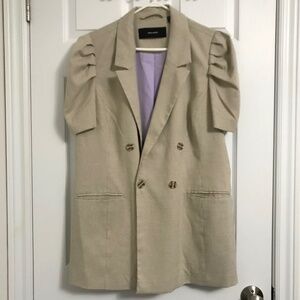 NWOT Vero Moda Double Breasted Ruffle Shoulder Blazer Size 16 Cream Brown Tan
